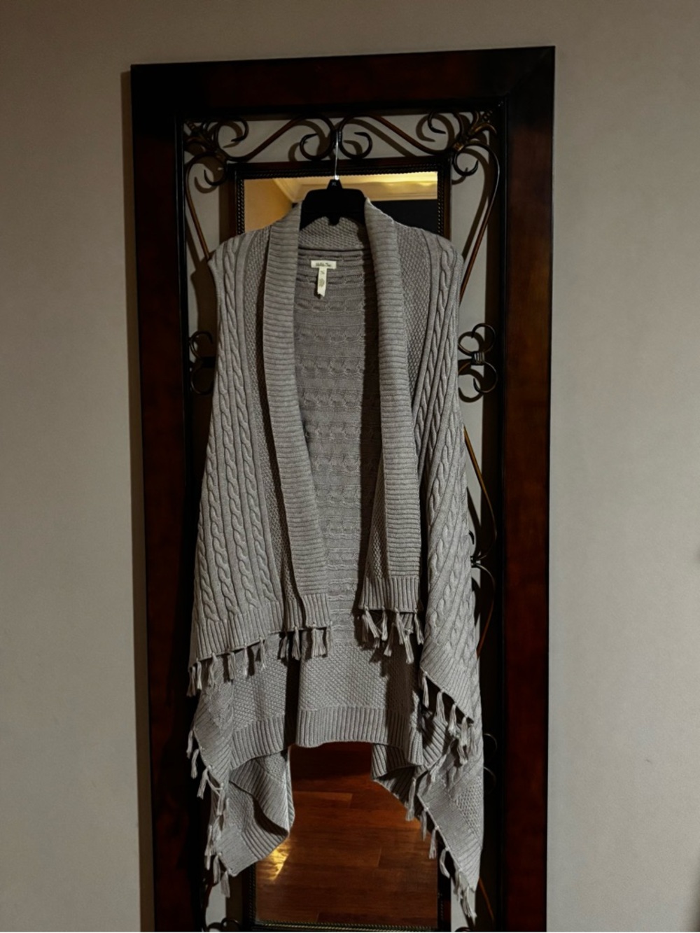 Grace Elements tan Cable-Knit Fringe Open Front Cardigan CL casual